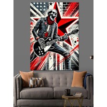 Gitar Çalan Iskelet Dekoratif Kanvas - Mdf Ahşap Tablo