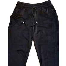 Alray Parlak Kadife Cepli Pantolon Eşofman Pijama Altı Büyük Beden Unisex Lastikli Paça Siyah