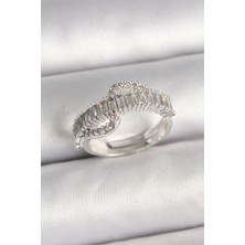 Clariss Pirinç Gümüş Renk Su Yolu Zirkon Taşlı Ayarlanabilir Model Kadın Yüzük