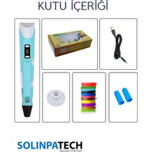 Solinpatech Mavi 3D Pen Üç Boyutlu Yazıcı Kalem Printer (20 Adet 5 Metre Filament -100 Metre- ve USB Kablo Dahil)