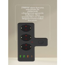 ÇELİKWORK 2500W 3 lü Priz Kablosuz 3xUSB 1xType-C Bakır İletken Çocuk Akım Korumalı Çoklu üçlü Priz