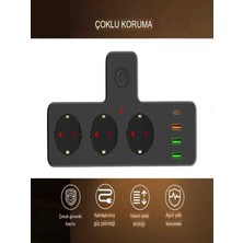 ÇELİKWORK 2500W 3 lü Priz Kablosuz 3xUSB 1xType-C Bakır İletken Çocuk Akım Korumalı Çoklu üçlü Priz
