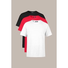 Comeor Erkek  Çok Renkli %100 Pamuk T- Shirt Regular Fit Rahat Kesim Bisiklet Yaka 3'lü Basic Tişört Paketi