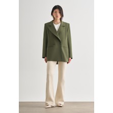 Mizalle Oversize Çift Yırtmaçlı Haki Blazer Ceket