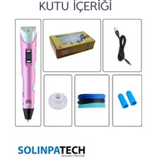 Solinpatech Pembe 3D Pen Üç Boyutlu Yazıcı Kalem Printer (3 Adet 3 Metre Filament -9 Metre- ve USB Kablo Dahil)