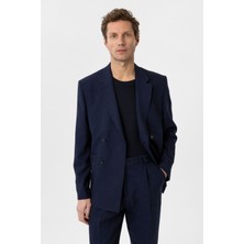 Antioch Lacivert Relax Fit Keten Karışımlı Erkek Blazer Ceket
