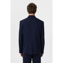 Antioch Lacivert Relax Fit Keten Karışımlı Erkek Blazer Ceket