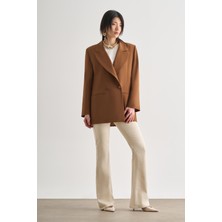 Mizalle Oversize Çift Yırtmaçlı Kahverengi Blazer Ceket