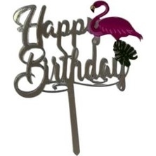 Pastaland Happy Birthday Yazılı Leylekli Aynalı Pleksi Gümüş