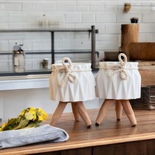 Serengeti Home Ahşap Ayaklı Beton Saksı Seti - Minimalist Ev ve Ofis Dekoru İkili Avantajlı Set