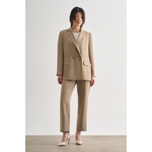 Mizalle Bej Rengi Ince Çizgili Anvelop Blazer Ceket
