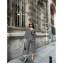 Kadın Oversize Çizgili Takım - Uzun Kollu Gömlek + Bol Paça Pantolon, Rahat & Şık