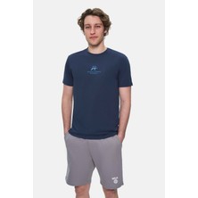 Ucla Fabıo Lacivert Bisiklet Yaka Baskılı %100 Pamuk Standard Fit Erkek Tshirt