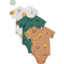 Divonette Unisex Bebek Body 3’lü Set %100 Pamuk İnterlok Çıtçıtlı Kısa Kollu Desenli Badi