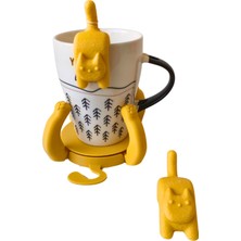 3D 1 Adet Sevimli Kedi Figürlü Bardak Altlığı ve 2 Adet Sevimli Kedi Çay Poşeti Tutacağı Seti