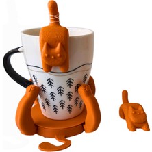 3D 1 Adet Sevimli Kedi Figürlü Bardak Altlığı ve 2 Adet Sevimli Kedi Çay Poşeti Tutacağı Seti