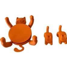3D 1 Adet Sevimli Kedi Figürlü Bardak Altlığı ve 2 Adet Sevimli Kedi Çay Poşeti Tutacağı Seti