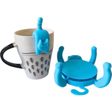 3D 1 Adet Sevimli Kedi Figürlü Bardak Altlığı ve 2 Adet Sevimli Kedi Çay Poşeti Tutacağı Seti