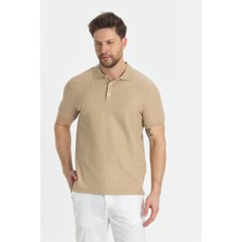 Nikol Erkek Camel Likralı Pamuk Karışımlı Melanj Efektli Slim Fit Kıvrılmaz Yaka Polo Yaka Tişört