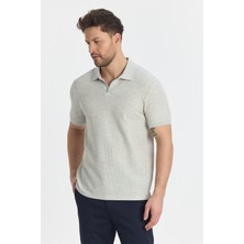 Nikol Erkek Gri Likralı Pamuk Karışımlı Esneyen Kumaş Spor Yaka Slim Fit Polo Yaka Tişört