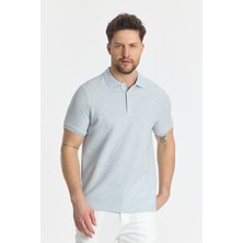 Nikol Erkek Mavi Likralı Pamuk Karışımlı Melanj Efektli Slim Fit Kıvrılmaz Yaka Polo Yaka Tişört