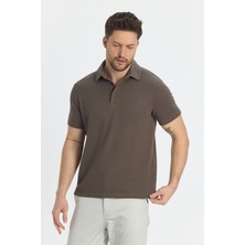 Jaguar Erkek Vizon Pamuk Karışımlı Çekmeyen Likralı Kumaş Yırtmaç Detaylı Slim Fit Polo Yaka Tişört