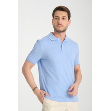 Boggee Pedso Erkek Açık Mavi Italyan Yaka Çekmez Likralı %100 Pamuklu Kumaş Slim Fit Polo Yaka Tişört