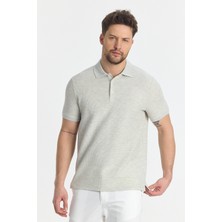 Nikol Erkek Gri Likralı Pamuk Karışımlı Melanj Efektli Slim Fit Kıvrılmaz Yaka Polo Yaka Tişört