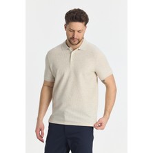 Nikol Erkek Krem Likralı Pamuk Karışımlı Melanj Efektli Slim Fit Kıvrılmaz Yaka Polo Yaka Tişört