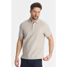 Nikol Erkek Vizon Likralı Pamuk Karışımlı Melanj Efektli Slim Fit Kıvrılmaz Yaka Polo Yaka Tişört