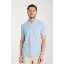 Boggee Pedso Erkek Buz Mavi Italyan Yaka Çekmez Likralı %100 Pamuklu Kumaş Slim Fit Polo Yaka Tişört