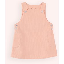 Kız Bebek Askılı Cepli Kadife Pudra Elbise