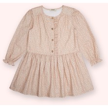 Kız Çocuk Çiçek Desenli Bej Elbise