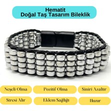 Yıldız Doğal Taş Sertifikalı Hematit Doğal Taş Tasarım Erkek Bileklik Gümüş Renk
