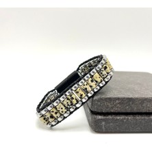 Sertifikalı Dalmaçyalı Jasper ve Hematit Silindir Kesim Kilitli Doğal Taş Deri Erkek Bileklik