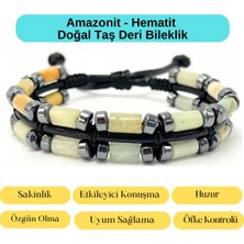 Yıldız Doğal Taş Sertifikalı Amazonit ve Hematit Makrome Doğal Taş Deri Erkek Bileklik