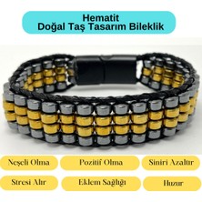 Yıldız Doğal Taş Sertifikalı Hematit Doğal Taş Tasarım Erkek Bileklik Gold ve Siyah Renk