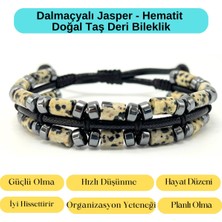 Sertifikalı Dalmaçyalı Jasper ve Hematit Makrome Doğal Taş Deri Erkek Bileklik