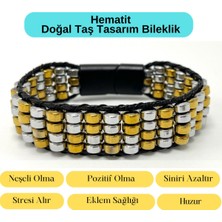 Yıldız Doğal Taş Sertifikalı Hematit Doğal Taş Tasarım Erkek Bileklik Gümüş ve Gold Renk 2li Dizim
