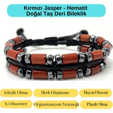 Sertifikalı Kırmızı Jasper ve Hematit Makrome Doğal Taş Deri Erkek Bileklik