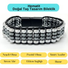 Yıldız Doğal Taş Sertifikalı Hematit Doğal Taş Tasarım Erkek Bileklik Gümüş ve Siyah Renk