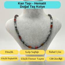 Sertifikalı Kan Taşı ve Hematit Makrome Doğal Taş Kolye 55 - 65 cm Ayarlanabilir Ölçü