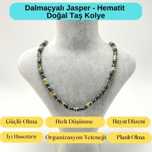 Yıldız Doğal Taş Sertifikalı Dalmaçyalı Jasper ve Hematit Makrome Doğal Taş Kolye 55 - 65 cm Ayarlanabilir Ölçü