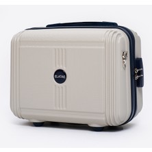 Elatae Kırılmaz Premium Kadın Makyaj Çantası Omuz Askılı Şifreli El Valizi Bej-Lacivert V303