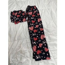 Tozcu Tekstil Siyah Love Yazılı Büyük Beden Süet Yumuşak Dokulu Pijama Altı