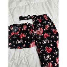 Tozcu Tekstil Siyah Love Yazılı Büyük Beden Süet Yumuşak Dokulu Pijama Altı