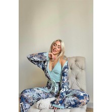 Mint Flore Exclusive Örme Sabahlıklı Kadın Pijama Takımı