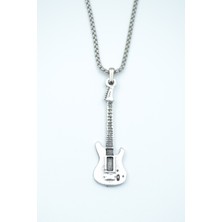 Bu Farklı Elektro Gitar Örme Zincir Kolye - Gümüş Kaplama - Erkek Kadın Kolye - NO:1446