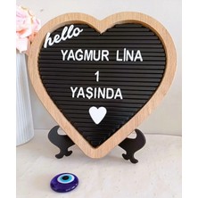 Fikir Store Fikirstore Ahşap Kalp Çerçeveli Özelleştirilebilir Mesaj Panosu Siyah Zemin Beyaz Harf Setli Yazı Tahtası
