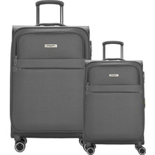 Pierre Cardin 2'li Valiz Seti Büyük Ve Kabin Boy Lüx Kumaş Valiz Antrasit 04pc6000